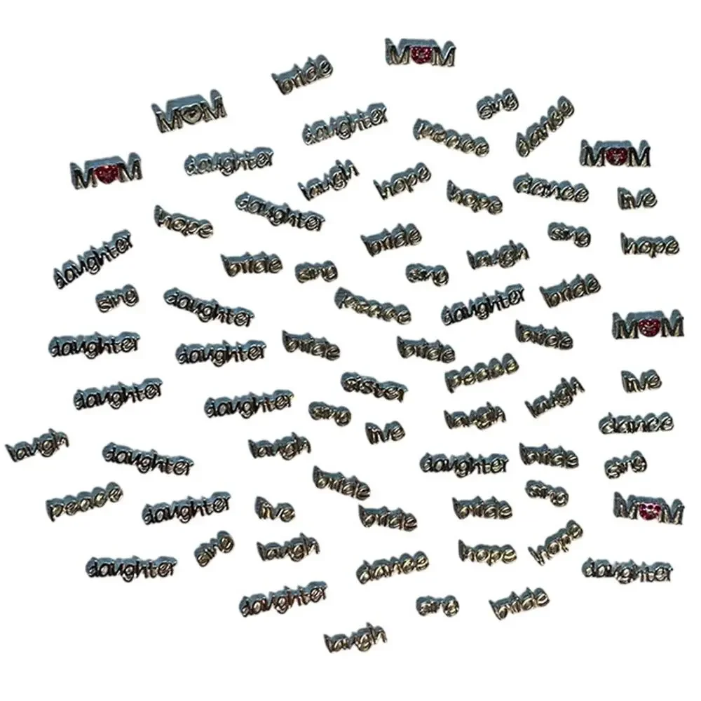 Lot of 60+ Pcs Floating Locket Silver Charms Words Daughter Bride Love Dance Mom